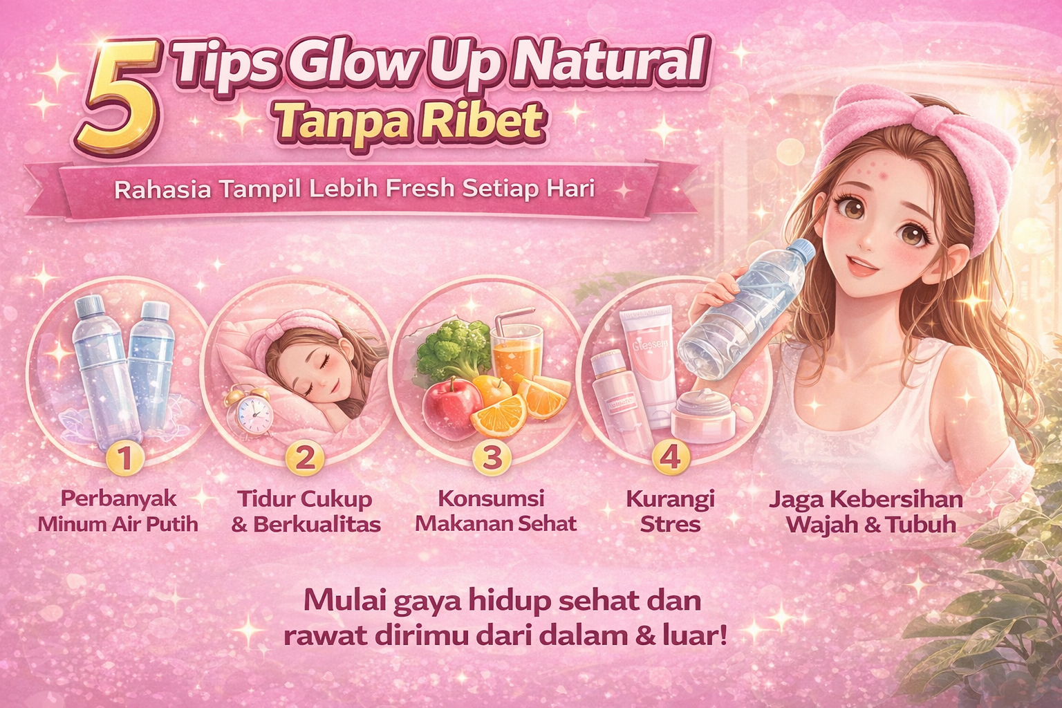 tips glow up natural tanpa ribet yang bisa kamu lakukan setiap hari. Cara sederhana agar tampil lebih fresh, sehat, dan percaya diri tanpa biaya mahal.